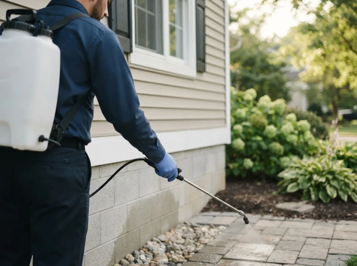 Pest control technician inspecting a home in Huntingdon, TN